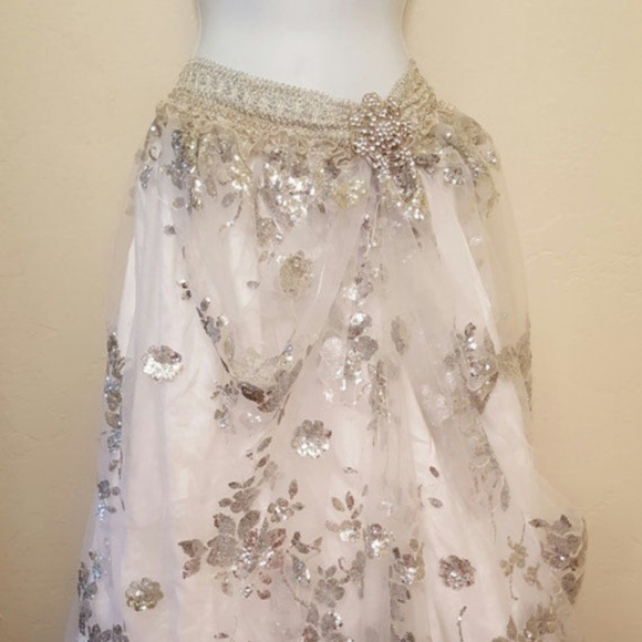 Sebrina Love / Sebrina Love Bridals Dresses & Skirts - Custom Order Silver White Sequin Tulle Maxi Skirt